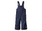 Salopette de neige bleu marine pour enfants avec bretelles et fermeture éclair avant.