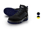 Chaussures de travail noires Parkside avec des accents bleus.