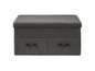 Un banc de rangement gris avec deux tiroirs.