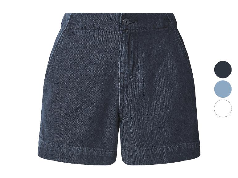 Short en jean bleu foncé pour femme avec bouton et poches