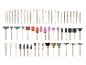 Assortiment d'embouts de perçage, de ponçage et de brossage pour outils rotatifs.