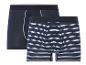 Deux boxers, un bleu foncé uni et un à rayures blanches.