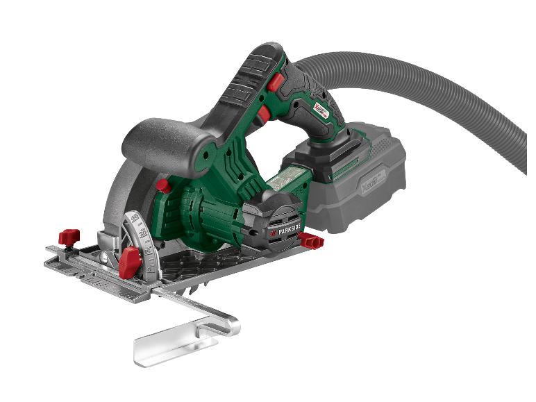 Scie circulaire sans fil Parkside X 20 V Team avec batterie et tuyau d'extraction de poussière
