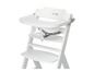 Chaise haute Safety 1st blanche avec plateau et harnais de sécurité.