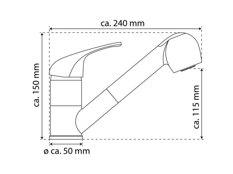 Schéma d'un robinet de cuisine avec douchette extractible.