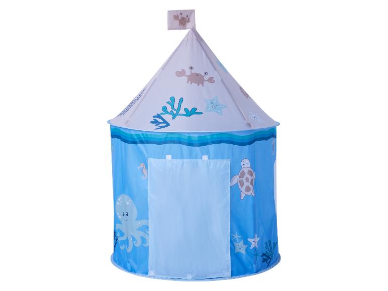 Tente de jeu bleue avec motifs d'animaux marins et de coraux