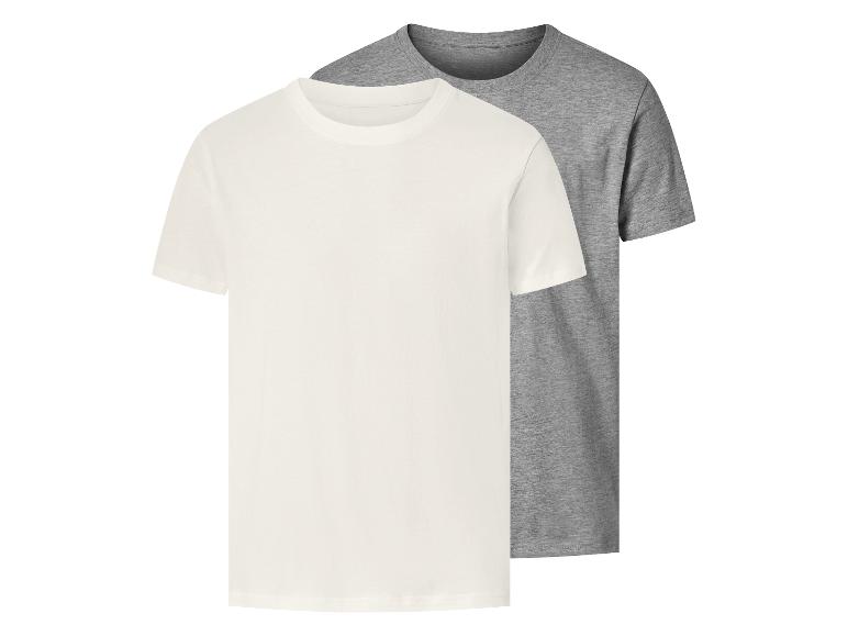 Deux t-shirts à manches courtes, un blanc et un gris, sur fond blanc