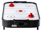 Une table de hockey sur air noire avec des rondelles et des buts rouges de la marque KiddySpeed.