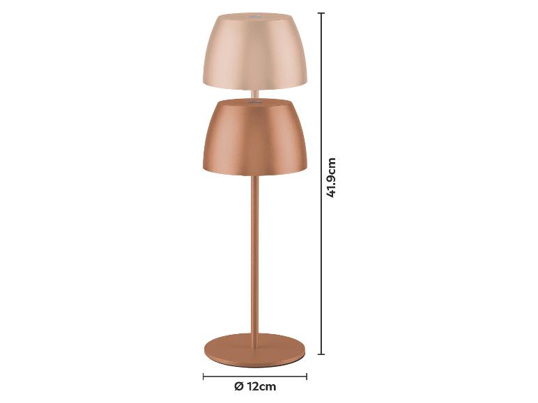 Lampe de table couleur cuivre de 41,9 cm de haut avec une base de 12 cm de diamètre.