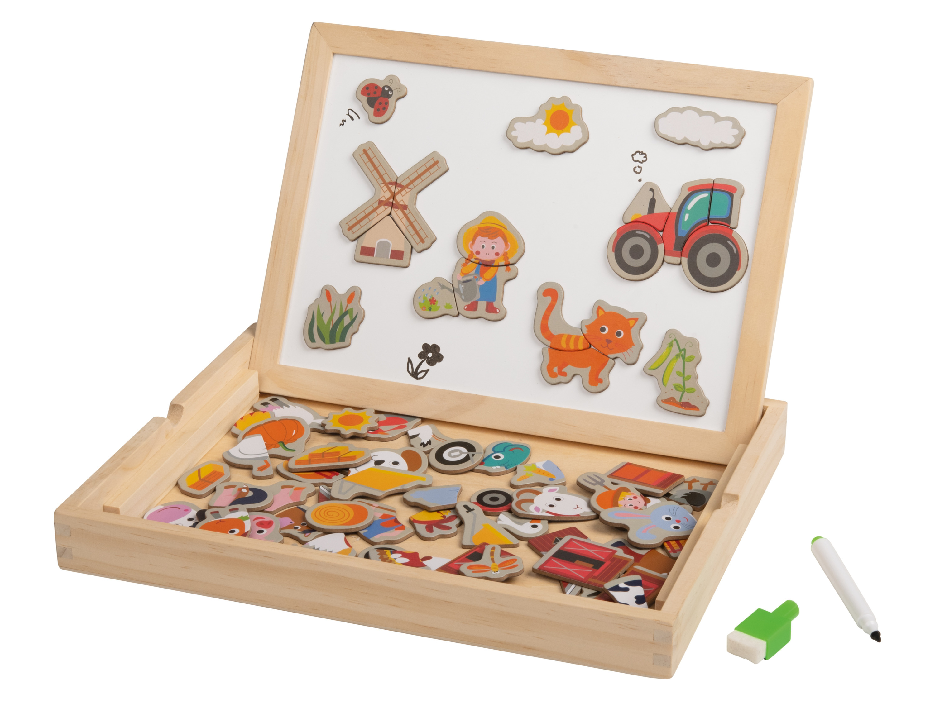Playtive Jeu en bois (mallette tableau magnétique Puzzle de la ferme)