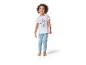 Pyjama enfant Disney La Reine des Neiges : haut blanc, bas bleu clair à fleurs.