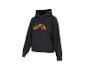 Sweat à capuche noir avec un motif orange abstrait sur la poitrine.