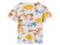 T-shirt blanc à manches courtes pour enfant avec imprimé dinosaures et palmiers.