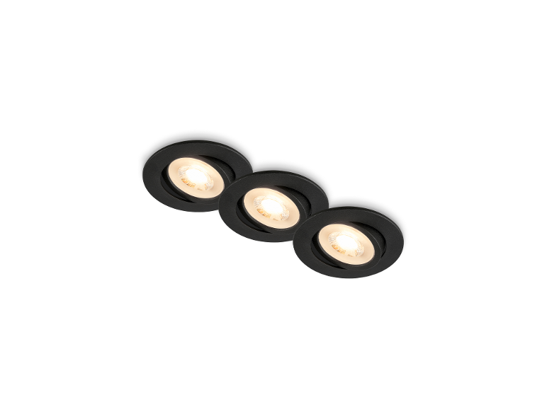Trois spots LED encastrables et orientables noirs de BRILONER.