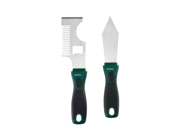 Ensemble de spatules Parkside: une dentelée avec décapsuleur et une pointue.