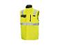 Gilet de sécurité jaune avec bandes réfléchissantes et poches zippées.