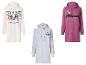 Trois robes sweat à capuche Disney : blanche Mickey Mouse, grise Stitch et rose Minnie Mouse.