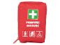 Une trousse de premiers secours rouge avec une croix blanche, adaptée à la randonnée, au vélo et au camping.