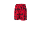 Short de bain rouge à imprimé palmier.