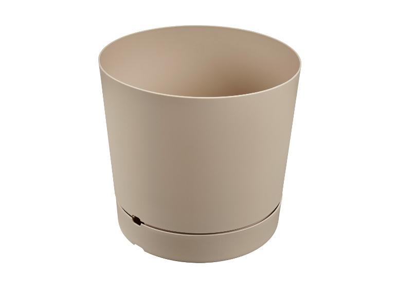 Pot de fleurs rond beige avec système d'auto-arrosage