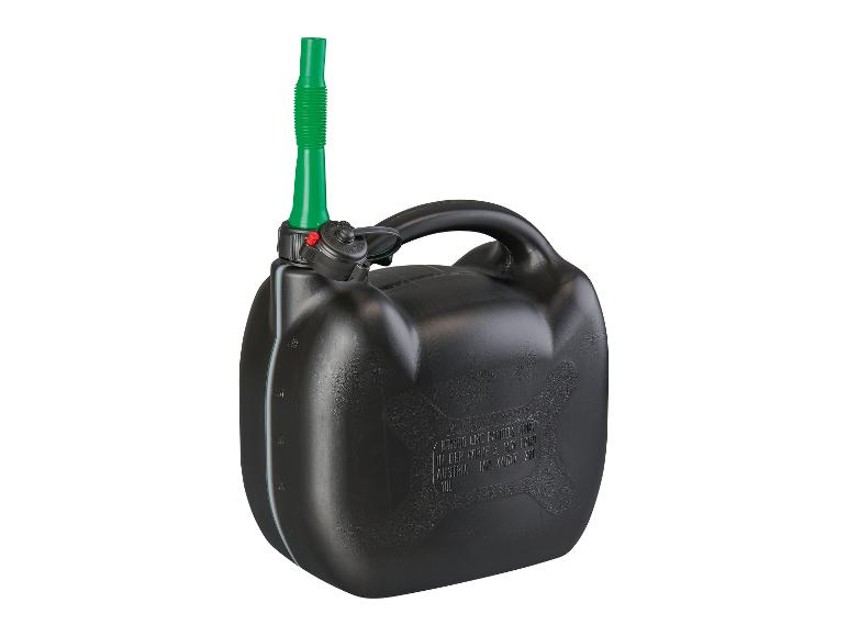 Bidon d'essence noir avec bec verseur vert.