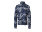 Maillot de sport homme à manches longues et fermeture éclair, motif camouflage bleu et blanc.