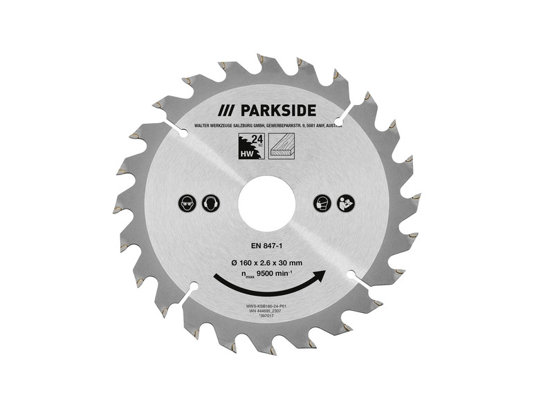 Une lame de scie circulaire Parkside pour le bois de 160 mm de diamètre.