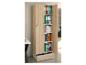 Une armoire de bureau en bois clair avec portes ouvertes, révélant des classeurs et des livres colorés.