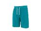 Shorts de sport bleu sarcelle avec cordon de serrage blanc.