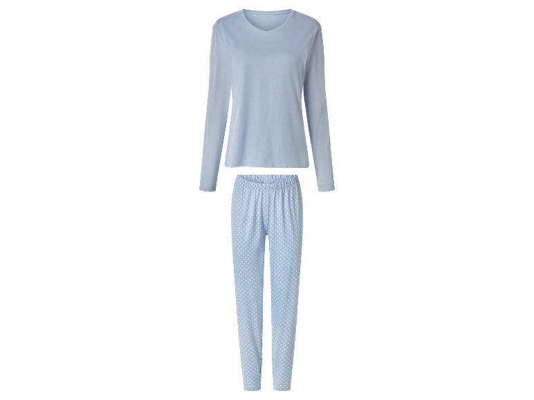 Pyjama femme bleu clair à manches longues avec pantalon à pois.