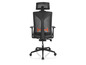 Chaise de bureau noire avec dossier en mesh et appui-tête.