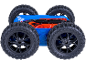 Voiture de cascade télécommandée bleue et orange avec de grandes roues noires