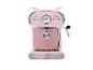 Machine à expresso rose de style rétro avec manomètre et buse vapeur.