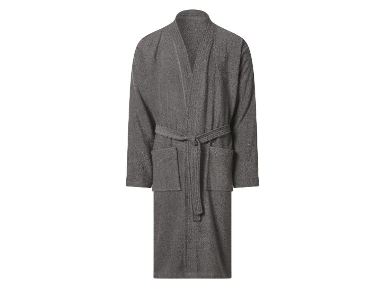 Peignoir de bain gris en éponge avec ceinture et poches