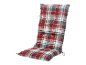 Coussin de chaise à carreaux rouges et gris.