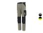 Pantalon de travail beige et noir avec poches, avec échantillons de couleur beige/noir et noir/jaune.