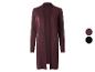 Cardigan long bordeaux pour femme, avec des échantillons de couleur bordeaux et noir.