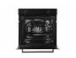 Four encastrable noir avec porte ouverte, montrant les grilles intérieures et les commandes.