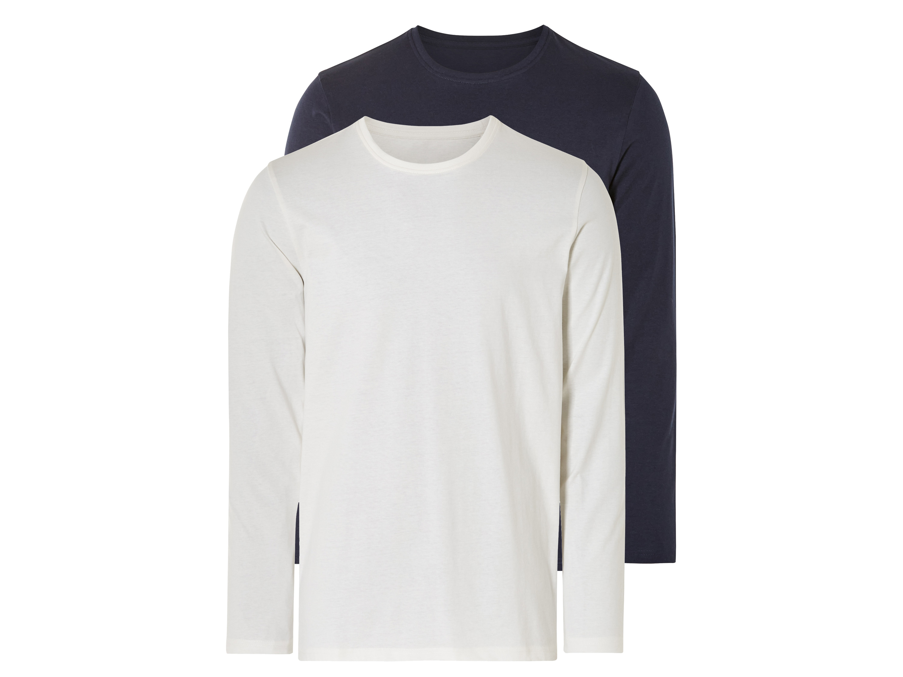 LIVERGY® Lot de 2 t-shirts manches longues homme (L, bleu marine/blanc)