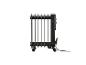 Radiateur électrique noir à sept éléments avec roulettes et cordon d'alimentation.