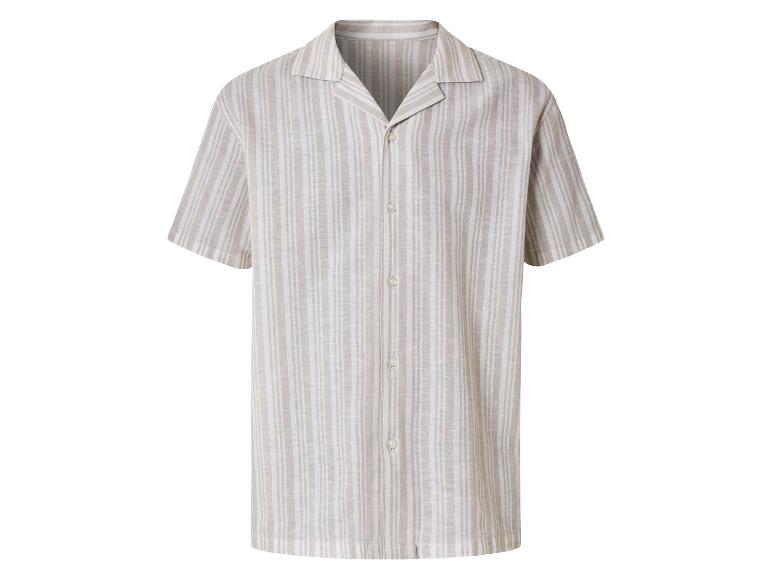 Chemise à manches courtes à rayures verticales beige.