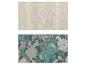 Deux tapis : un rayé beige clair et un autre à fleurs bleu-vert.
