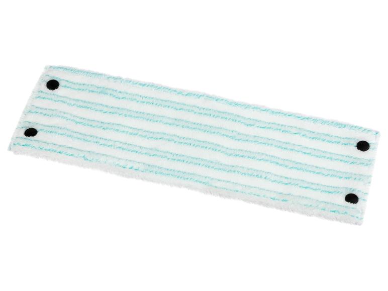 Serpillière blanche avec des rayures turquoise et des attaches noires