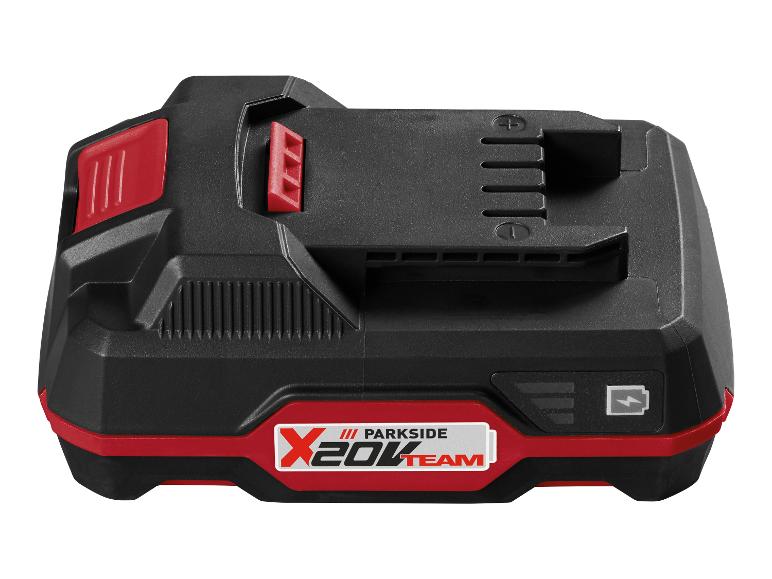 Batterie noire et rouge pour outils électriques avec indicateur de charge.