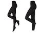 Deux paires de collants noirs, l'une avec la jambe levée et l'autre avec la jambe baissée.