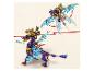 Deux modèles LEGO Ninjago de dragons violets et dorés, l'un volant et l'autre debout sur quatre pattes.