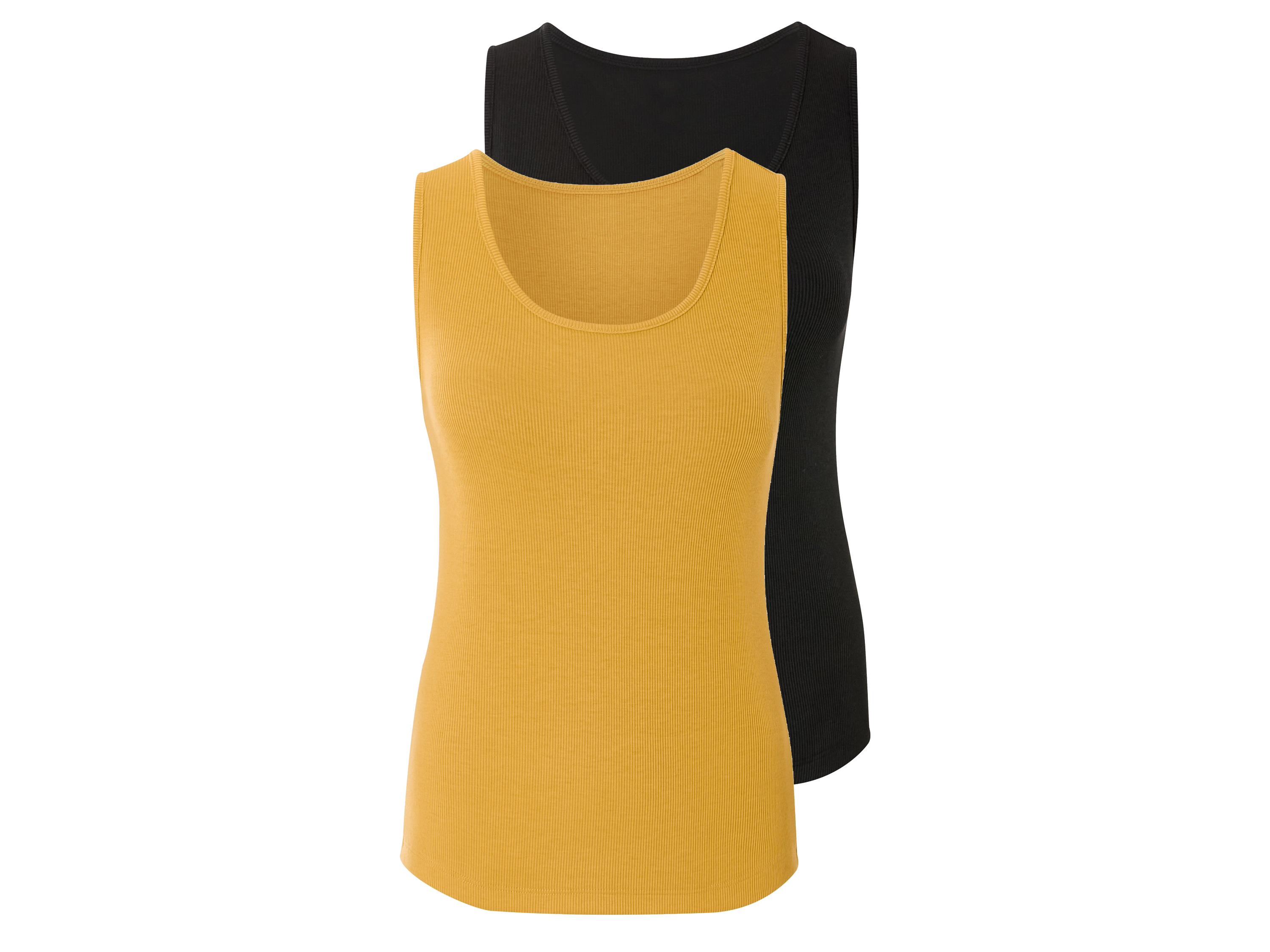 esmara® Lot de 2 débardeurs côtelés femme (noir/jaune, M(38/40))