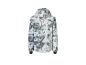 Une veste à capuche blanche avec un motif tie-dye noir.