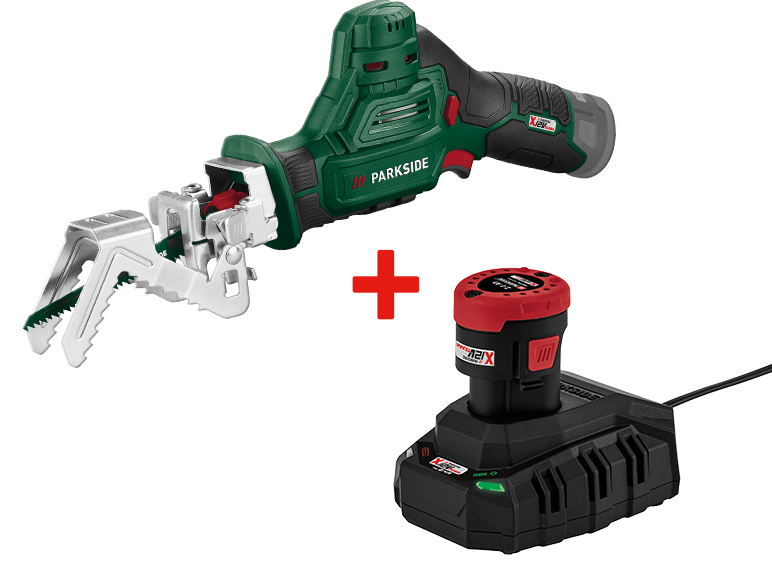 Scie sans fil PARKSIDE avec batterie et chargeur.