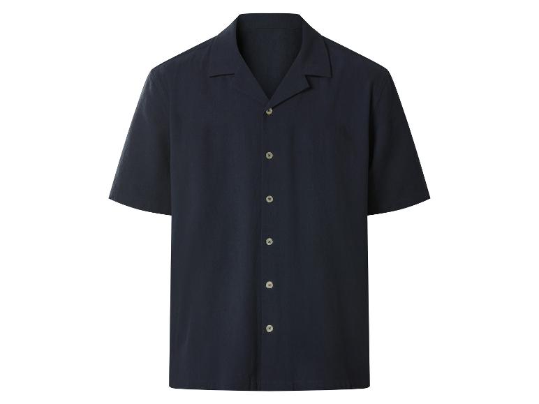 Chemise bleu foncé à manches courtes avec col et boutons